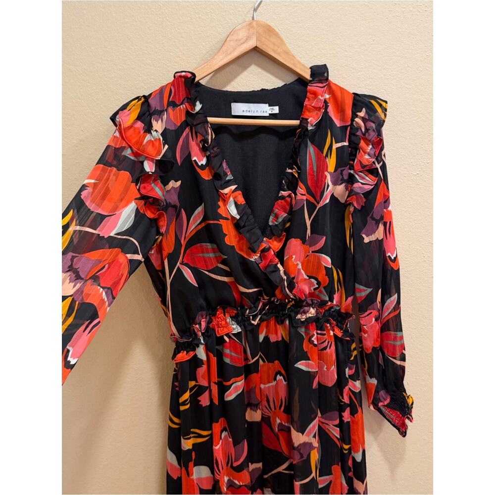 Tuckernuck Adelyn Rae Black Floral Maxi Dress with Red Orange Bloom Medium - Picture 10 of 12